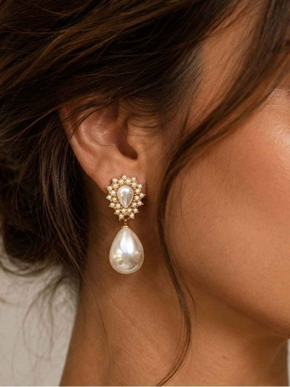 Gold Pearl Teardrop Drop Earrings